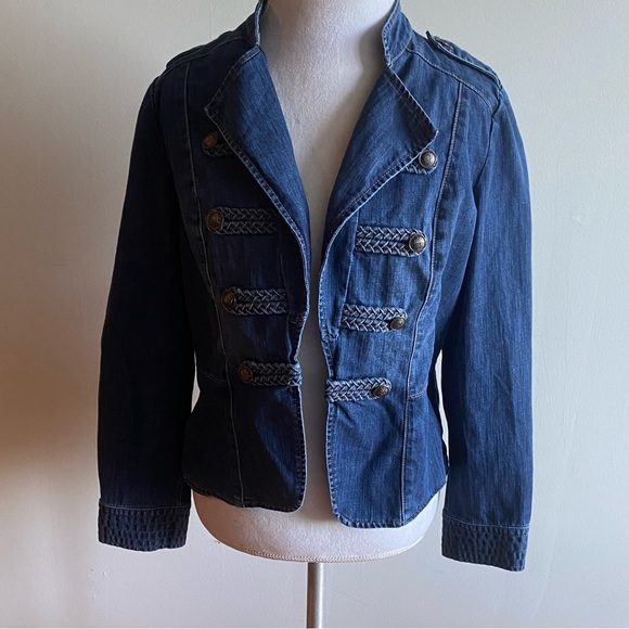 Chico's Jackets & Blazers - Military style Chico's Denim  Style Jacket With Braided Button Detail